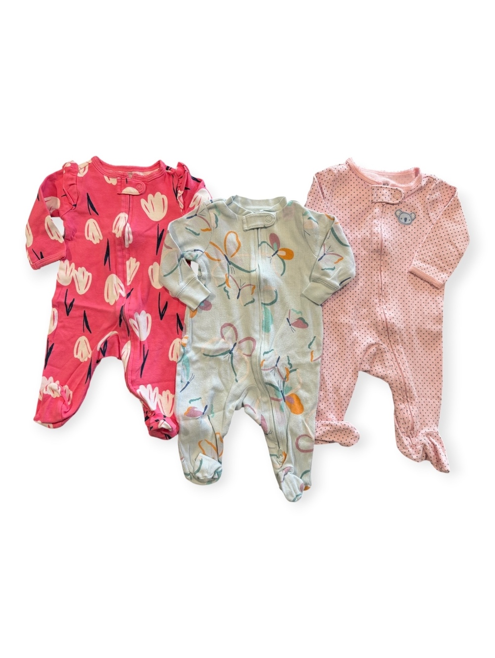 Carter's 3M Baby Girl Footed Sleepers - Set of 3, Floral and Polka Dot Prints